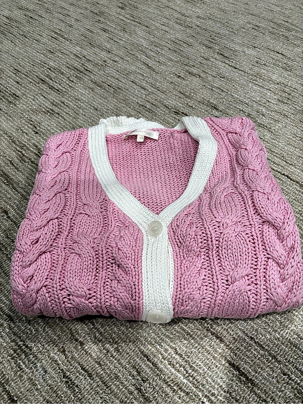 LoveShackFancy Cable Knit Cardigan in Pink & White - Picture 3 of 12